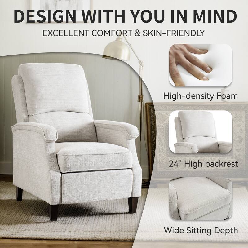 Push-Back Upholstered Recliner with Thickened Seat Cushion Backrest