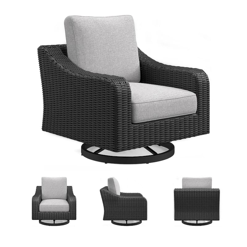 Signature Design by Ashley Beachcroft Hand-woven Wicker-look Swivel Chair - 35.38" W x 38.13" D x 34" H