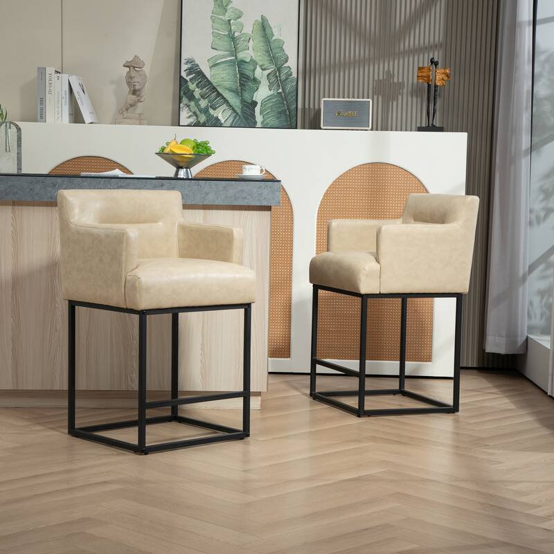 House Hold Counter Height Bar Stools Set of 2,Modern Square PU Bar Stool