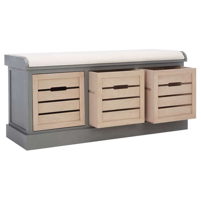 SAFAVIEH Mozella 3-Drawer Cushion Bench - 42" W x 15" D x 20" H - 42Wx15Dx20H