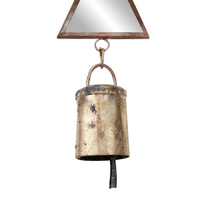 Metal Geometric Windchime with Glass Mirrors and Bells - Brown - Roche River Decor