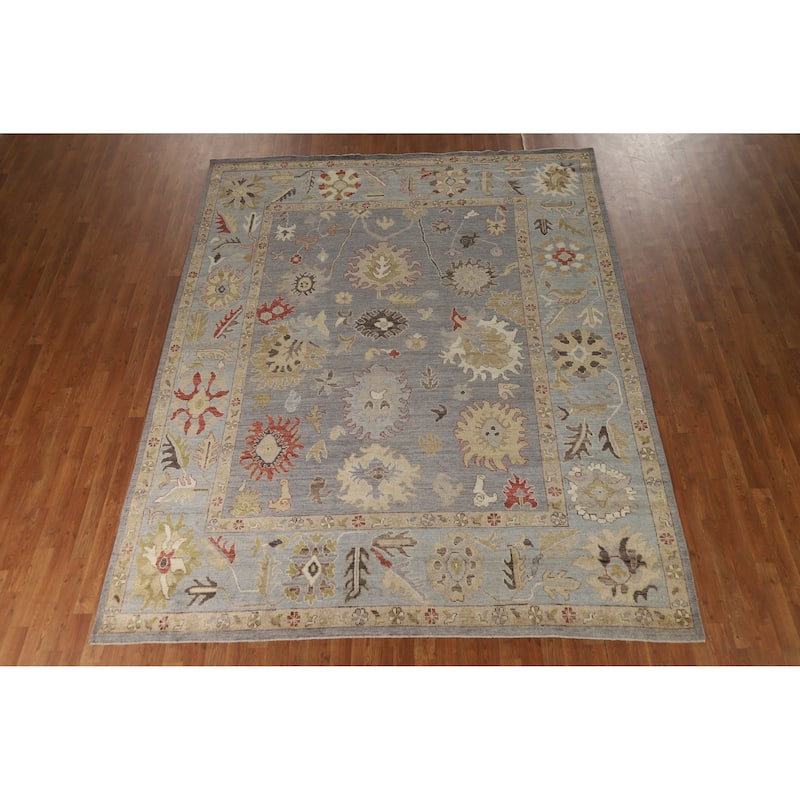 Hand Knotted Oriental 100% Wool Carpet Transitional All-Over Greys & Charcoal Oushak Area Rug - 10' 5'' X 8' 3''