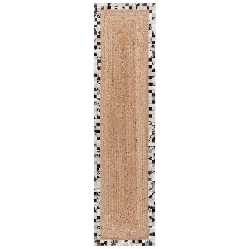 SAFAVIEH Handmade Natural Fiber Shreya Farmhouse Cowhide Leather & - 2' 3" x 9' - Natural/Grey - Runner
