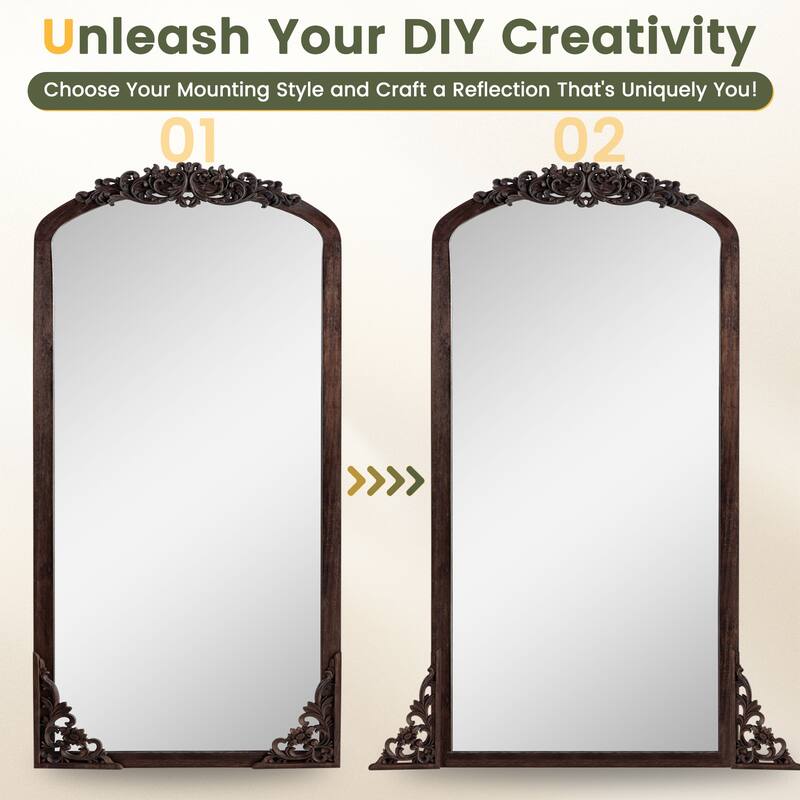Lumioca Carved Solid Wood Arched Standing Mirror Wall Mirror