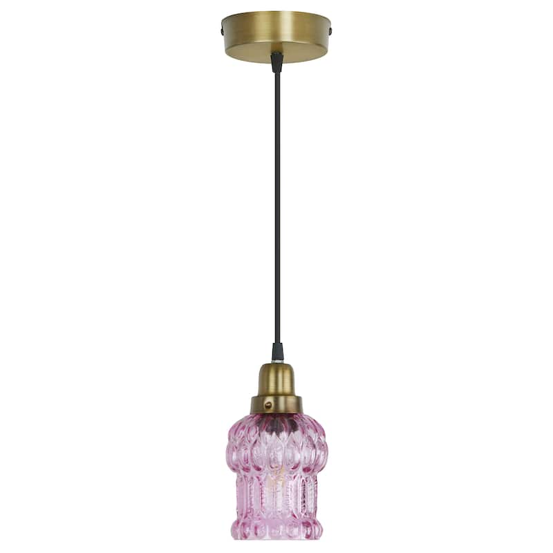 Baptiste River of Goods Purple/Yellow/Green and Gold Glass and Metal 4.5-Inch Pendant Light with Adjustable Hanging Cord