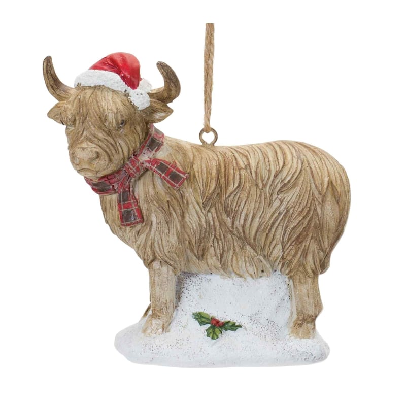 Set of 6 Brown and Red Highland Cow Christmas Ornaments 4.25"