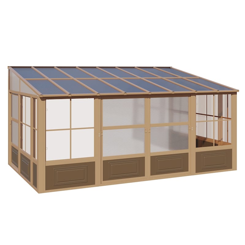 Erommy Outdoor Solarium Sunroom, Patio Hardtop Gazebo, Aluminum Frame Permanent Gazebo with Sliding Doors and Screens