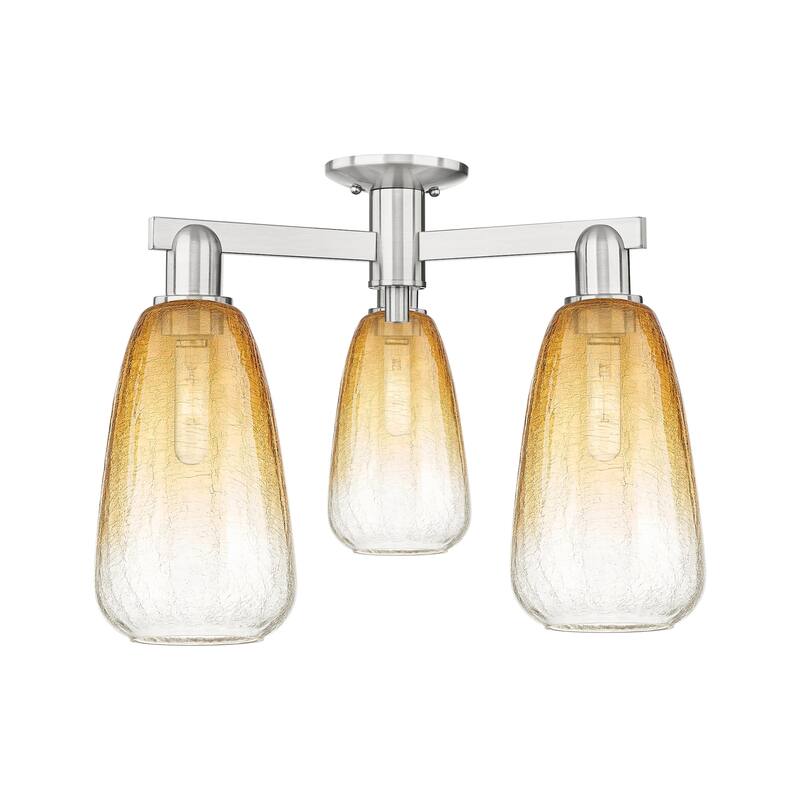 Innovations Lighting 716-3F-15-24 Brookhaven Almond Semi-Flush - Brushed Satin Nickel / Amber