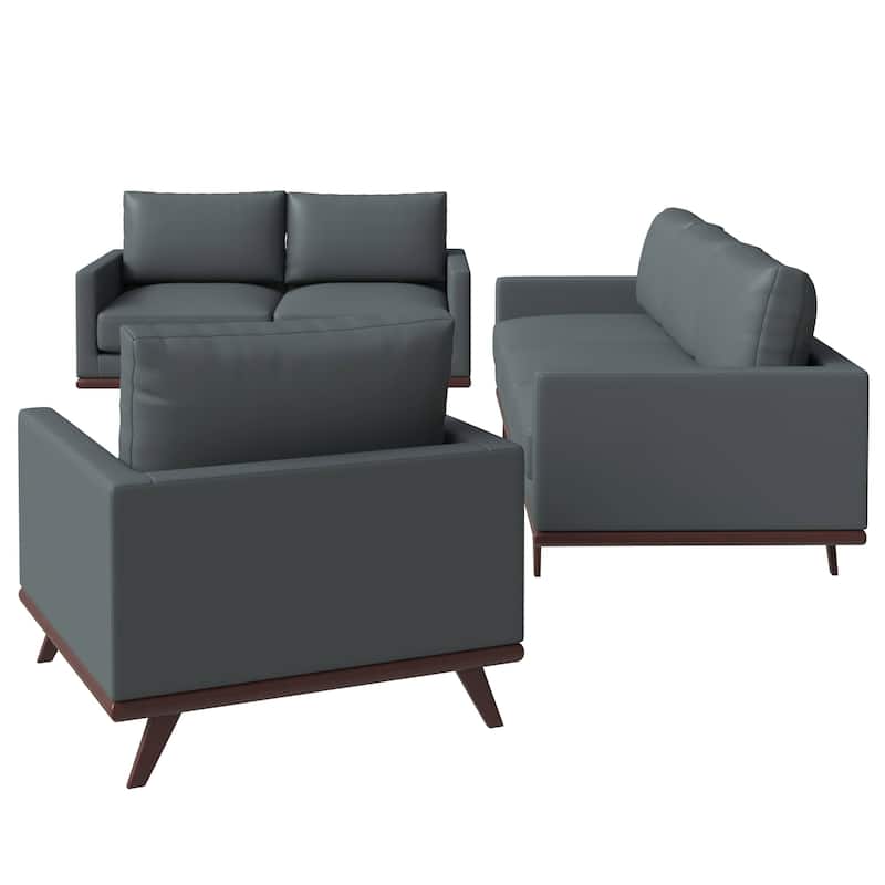3-Piece Sofa Set Upholstered in Leather with Birch Wood Base Chester Collection