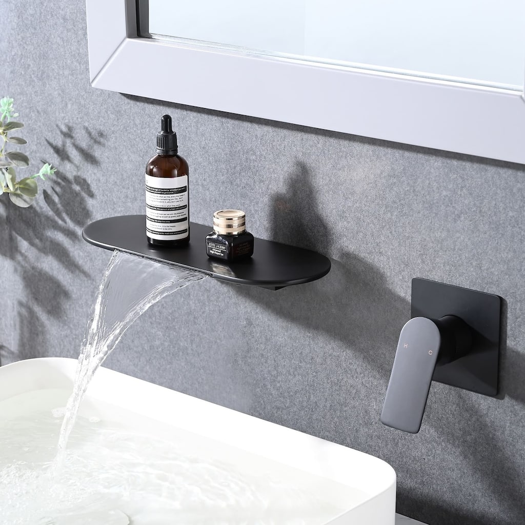 Wall Mounted Bathroom Sink Faucet Waterfall Single Handle Bathroom Faucet 2 Holes Modern Basin Vanity Taps With Valve