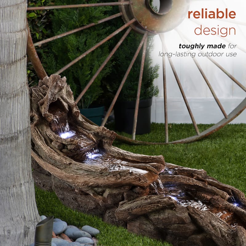 Alpine Corporation TZL242 80" Brown and Gray Indoor Outdoor Wood River Log Water Fountain with LED Lights