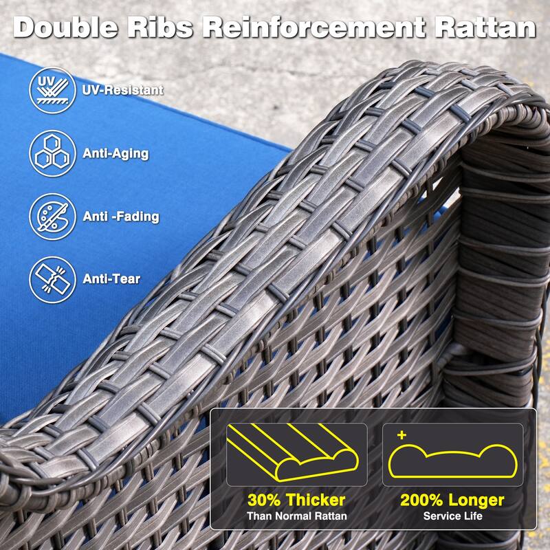 OVIOS 9-piece Patio Wicker Swivel Rocking Chair Set With Fire Pit