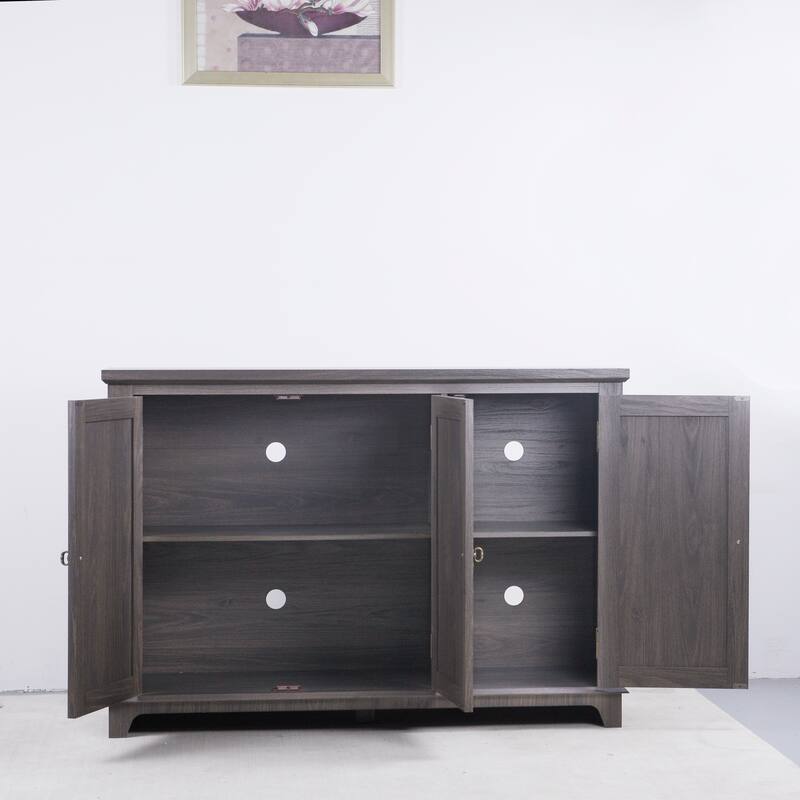 Anmytek 49" Brown Mirrored Door Sideboard Buffet Cabinet with Adjustable Shelves Spacious Storage for Living Room Kitchen