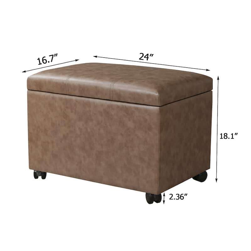 Adeco Faux Leather Storage Ottoman for Living Room Footstool