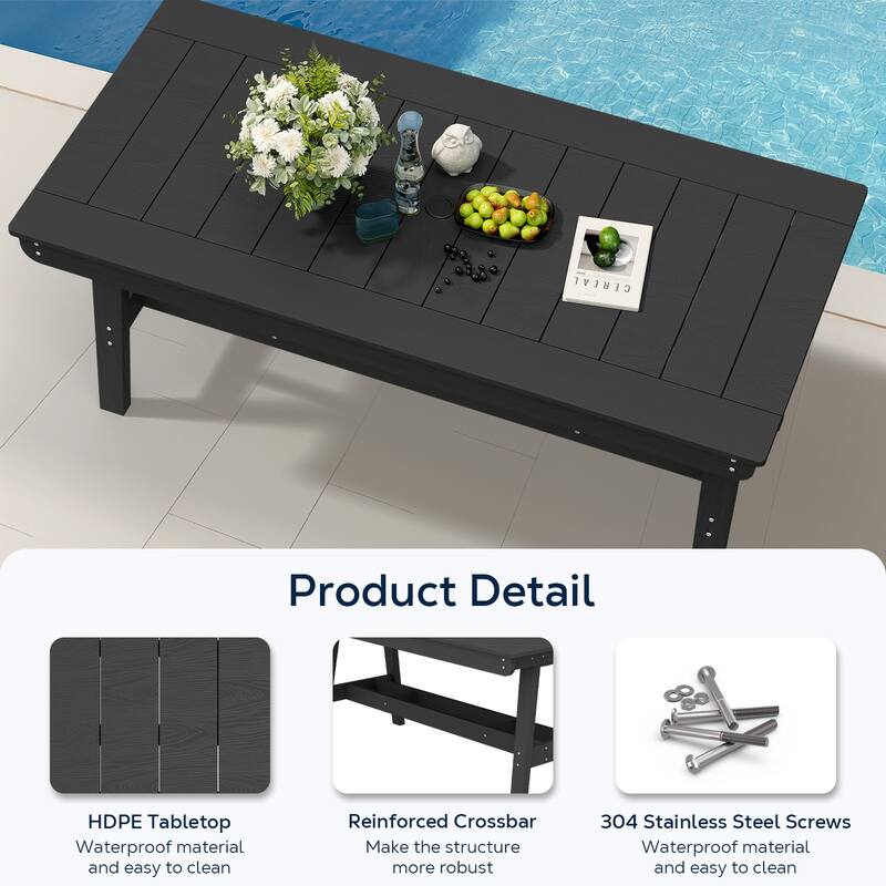 67.91in HDPE Rectangular Patio Dining Table with Umbrella Hole for 4 to 6 People - N/A