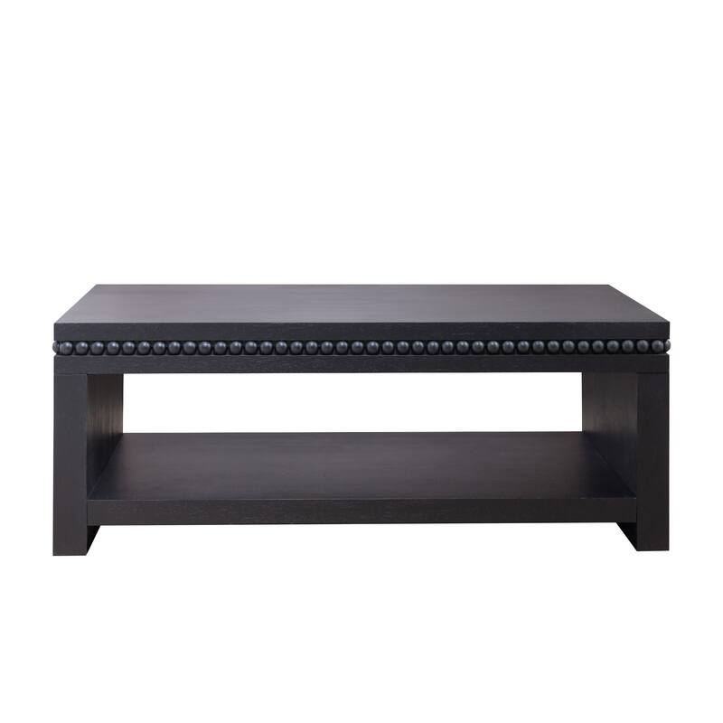 Modern Coffee Table End Table with Beaded Trim, Wood Accent Table Dining Table Centerpiece with Open Shelf Storage