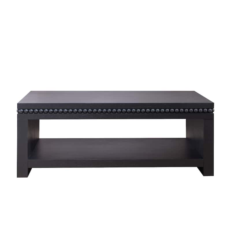 Rectangular Wood Coffee Table with Beaded Trim and Open Storage Shelf