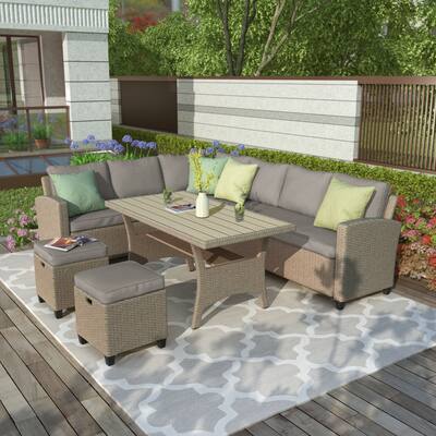 5 Piece Weatherproof Resin Wicker Patio Furniture Set with Steel Frame