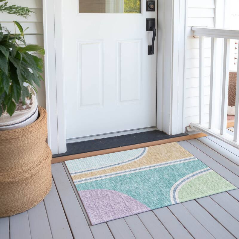 Machine Washable Indoor/ Outdoor Contemporary Keely Chantille Rug - Aqua - 1'8" x 2'6"