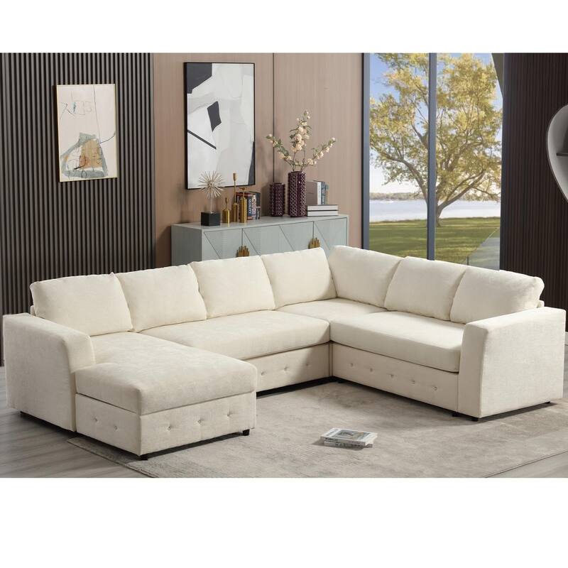 110.75" Chenille U-Shaped Modular Sofa with Storage