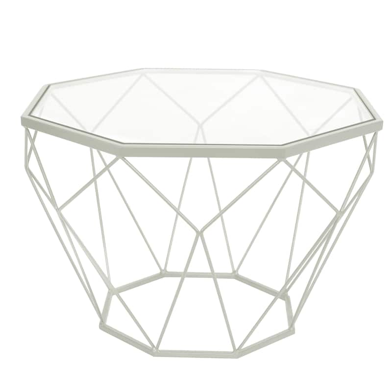 Malibu 22" Modern Octagon Center Coffee Table with Tempered Glass Table top & Sturdy Metal Geometric Base for Living Room Office