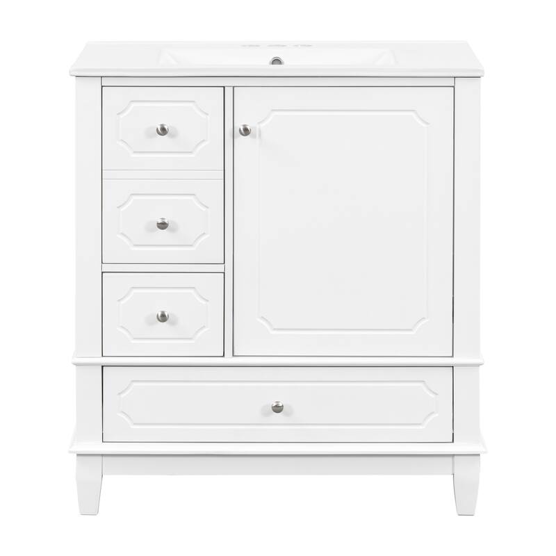 GDFStudio 30" Freestanding Bathroom Vanity with Ceramic Sink and Storage Drawers - 30" W x 18" D x 33.8" H