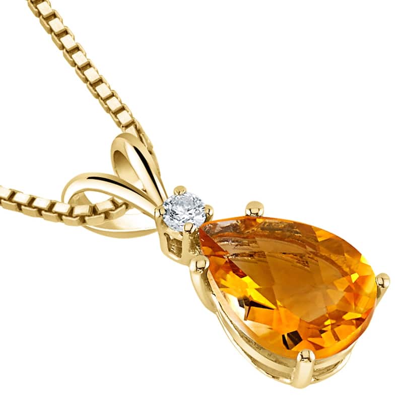14k Yellow Gold Pear Shape 1.50 cts Citrine Diamond Pendant
