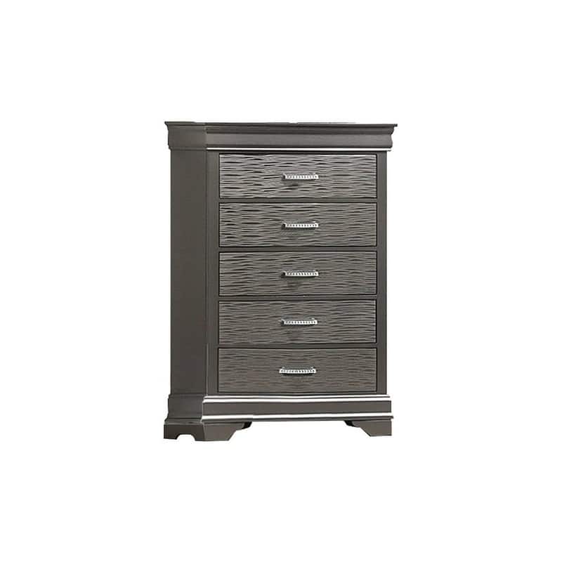 Modern Style Bed Dresser Mirror Nightstand And Chest Set Built In LED Light Headboard Gray Finish Bedroom Furniture