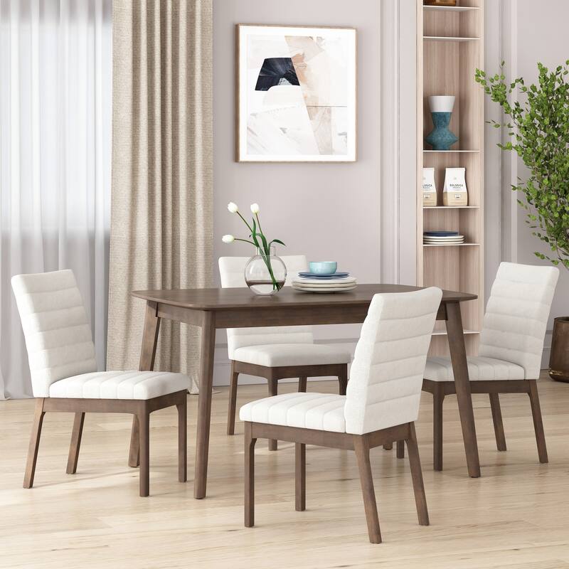 Lancer Channel Stitch Dining Chairs (Set of 4) by Christopher Knight Home - Light Beige/ Walnut/ Fabric