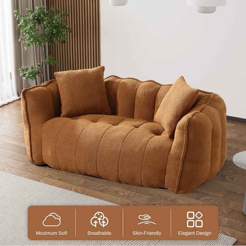 Ouyessir Upholstered Chenille Fabric Bean Bag Sofa Chair with 2 Pillows