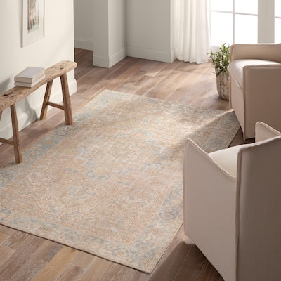 Mabel Machine Washable Medallion Beige/Blue Rug