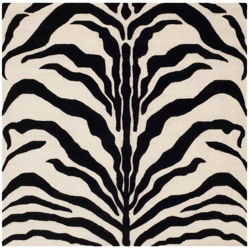 SAFAVIEH Handmade Cambridge Rikey Animal Print Wool Rug - 6' Square - Ivory/Black