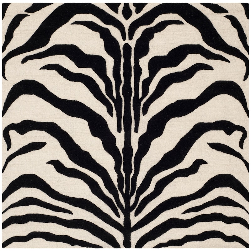 SAFAVIEH Handmade Cambridge Salina Animal Print Wool Rug - 6' x 6' Square - Ivory/Black