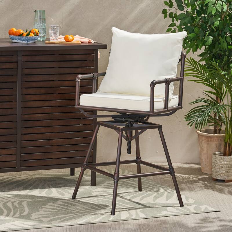 Outdoor Patio Swivel Bar Stool Height Adjustable Barstool With Cushions