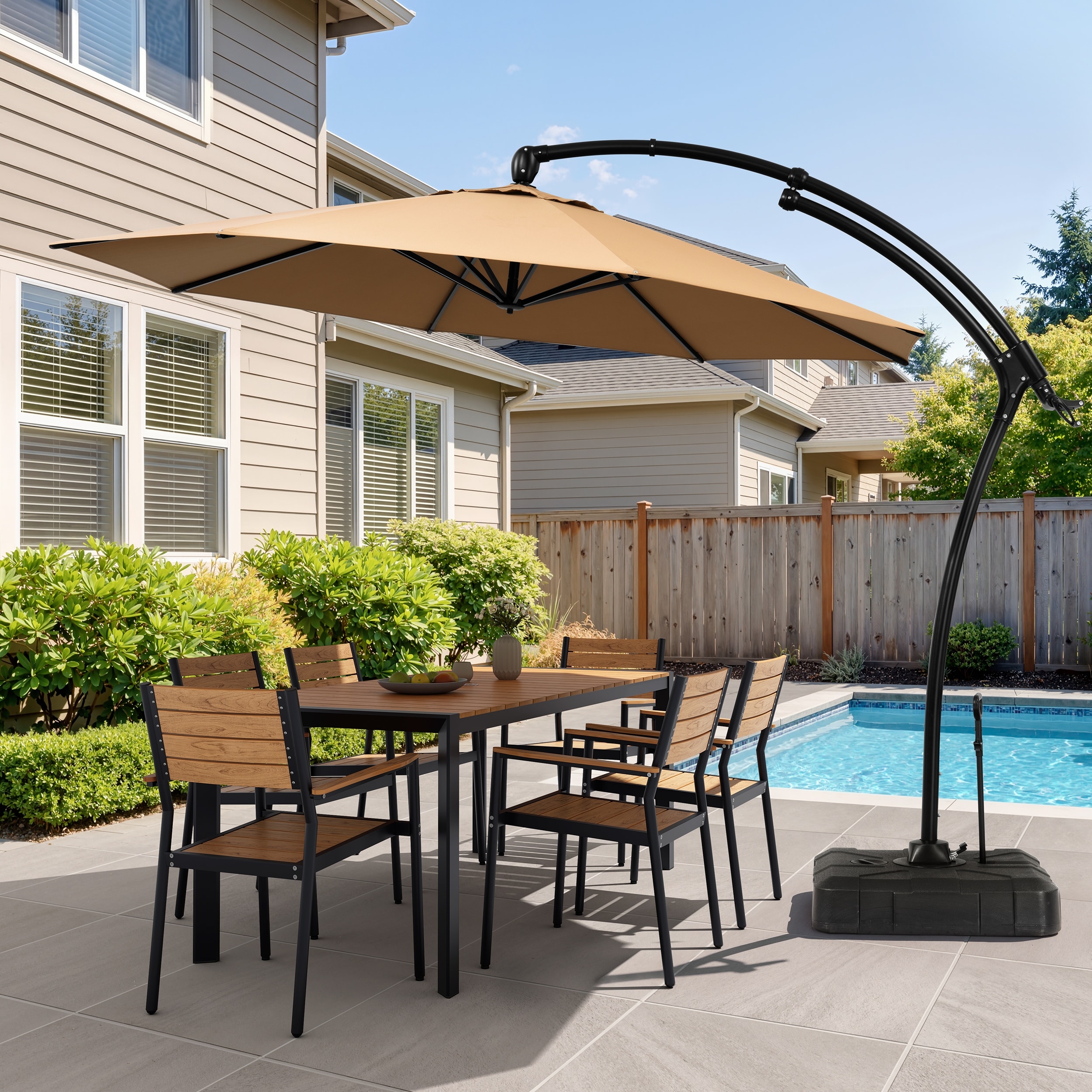 Outdoor Patio 11FT Cantilever Offset 360 Rotation Tilt Umbrella with Wheeld Base