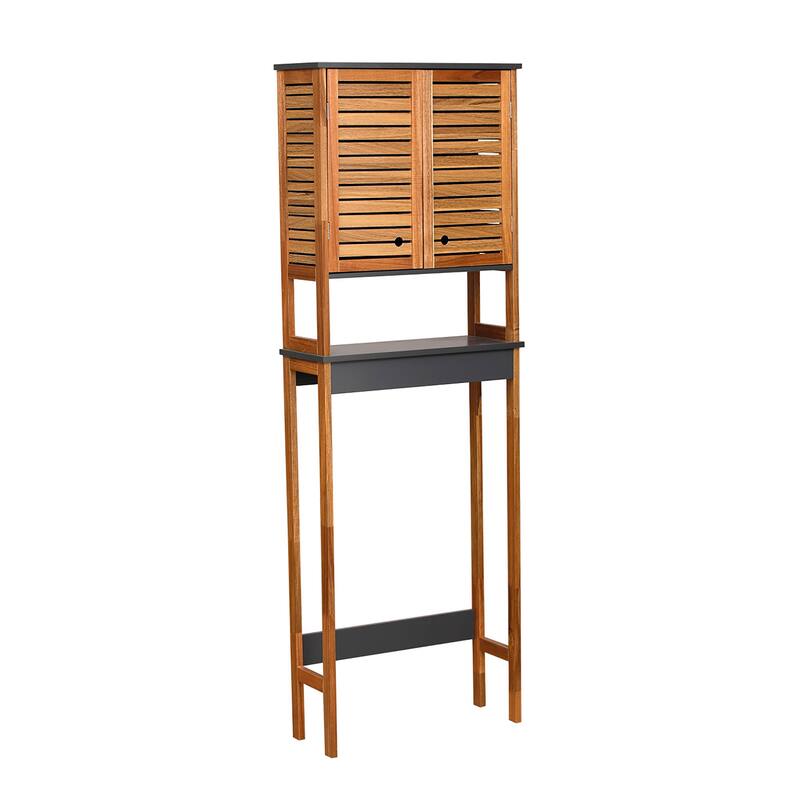 Over The Toilet Storage Cabinet with Double Vented Doors - 69" H x 24"L x 9" D - 69" H x 24"L x 9" D - Natural Finish - Brown/Gray