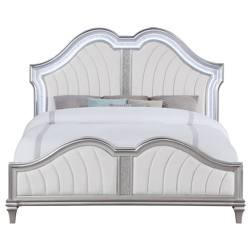 Evangeline Wood LED Platform Bed Silver Oak