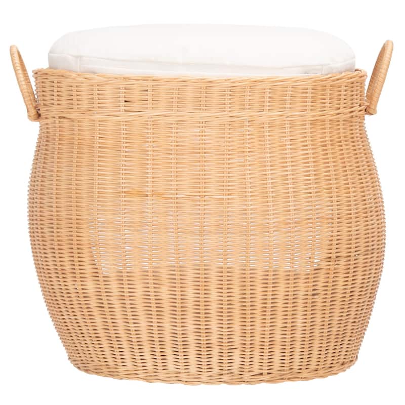 SAFAVIEH Gerdur Wicker Cat Bed with Cushion - 20.1 In. W x 11.8 In. D x 16.5 In. H - 20Wx12Dx17H