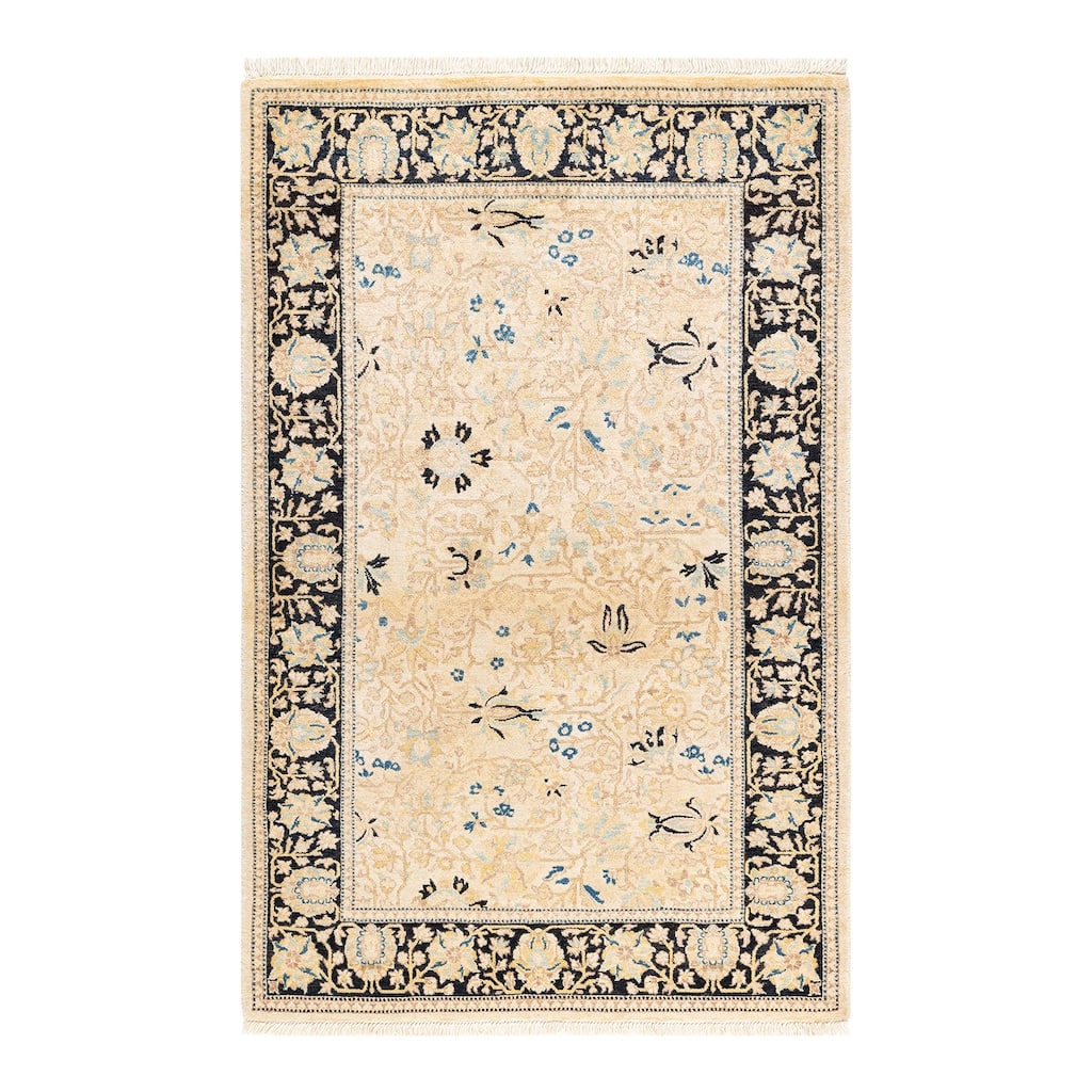 Overton Handknotted Wool Traditional Oriental Ivory Area Rug - 3' x 5'