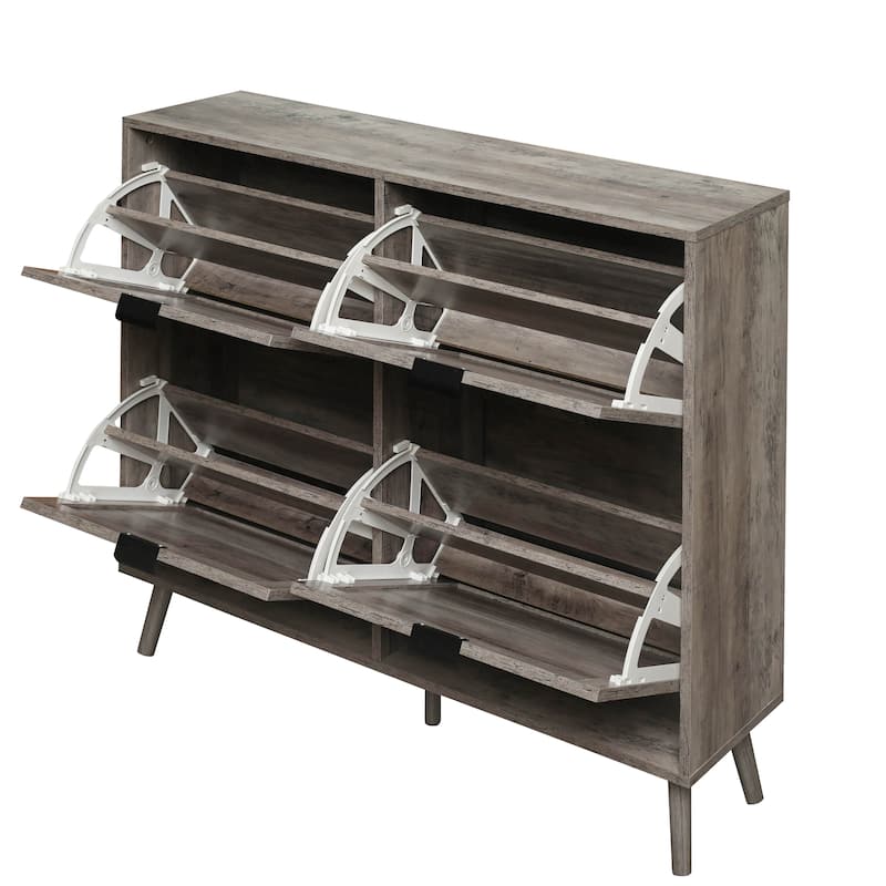 Elegant Shoe Cabinet with Double-Layer Doors,Sturdy Pine Legs and Adjustable Backplane