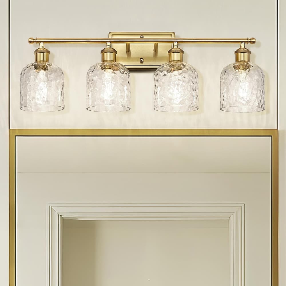 Bathroom Lighting with Clear Hammered Glass, Brushed Gold Finish