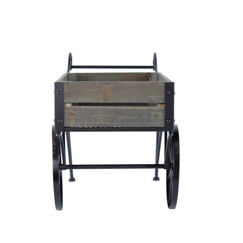 24.4x12.6x15.4" Rustic Black Trolley Cart Plant Stand, Planter
