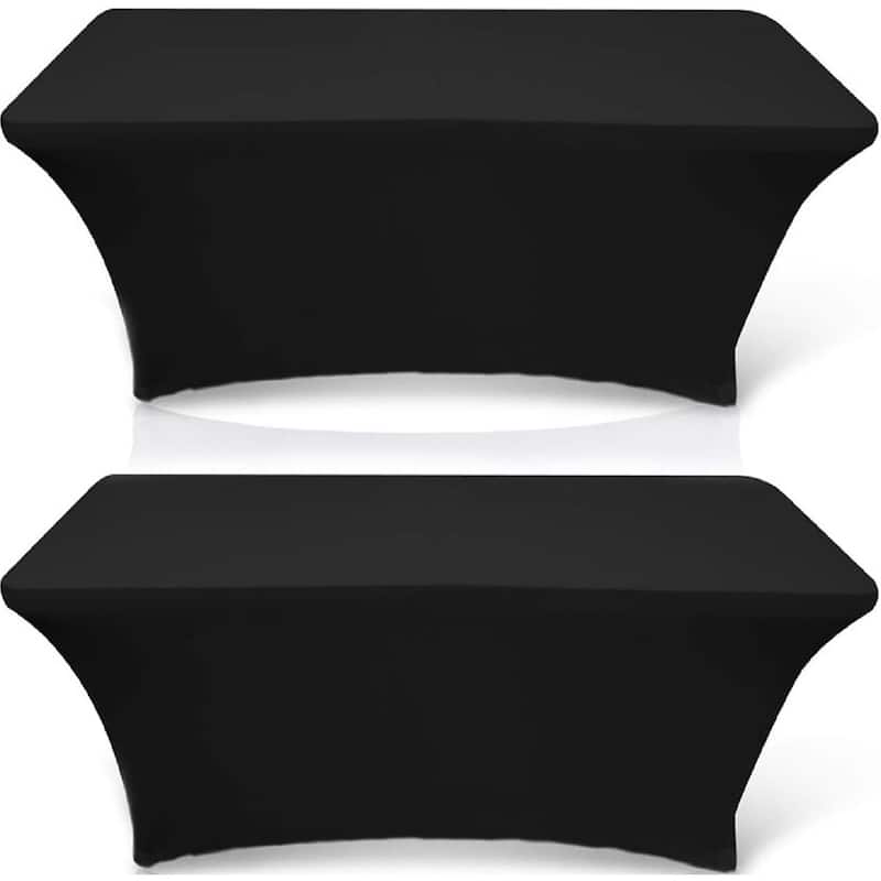 Stretch Spandex Table Covers, 2 Pack Fitted Tablecloths for Rectangle Tables - Black - 6ft Tables