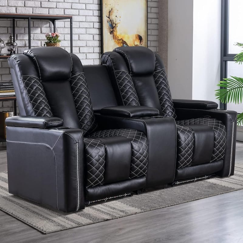 Electric Power Recliner Chairs with USB Ports and Cup Holders Faux Leather Home Theater Seating Recliner with Hidden Arm Storage