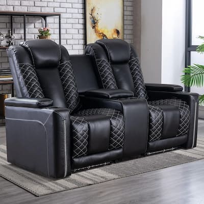 Electric Power Recliner Chairs with USB Ports and Cup Holders Faux Leather Home Theater Seating Recliner with Hidden Arm Storage