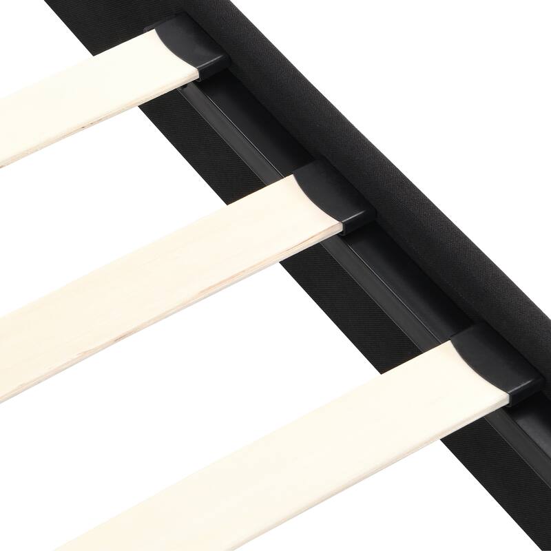 King Size Upholstered Platform Bed Frame with Linen Headboard, No Box Spring Needed, Wood Slat Support