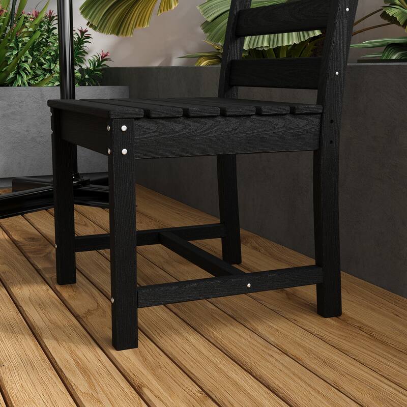 Outdoor Dining Table and Chair Set: HDPE Material, Wood - Grain Design