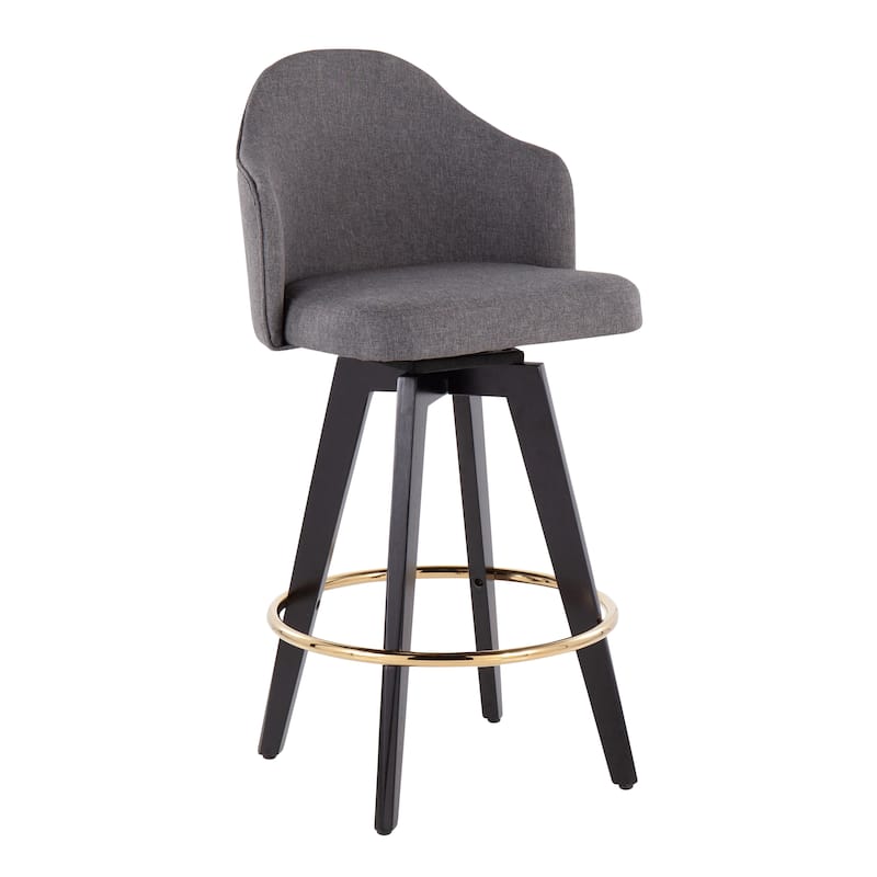 Carson Carrington Valsatra 26" Upholstered Counter Stool with Black Wood Base (Set of 2) - Grey + Gold Footrest