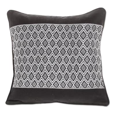 Novica Handmade Dove Grey Rhombi Cotton Cushion Cover