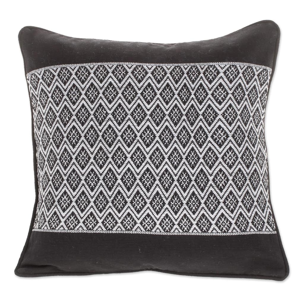 Novica Handmade Dove Grey Rhombi Cotton Cushion Cover